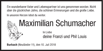 Traueranzeige von Maximilian Schumacher von Siegener Zeitung