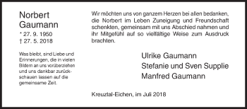 Traueranzeige von Norbert Gaumann von Siegener Zeitung