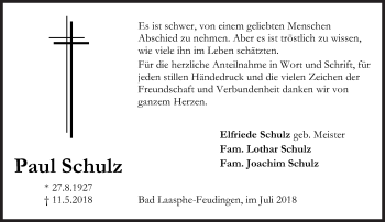 Traueranzeige von Paul Schulz von Siegener Zeitung