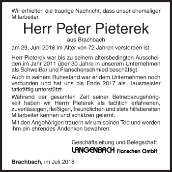 Traueranzeige von Peter Pieterek von Siegener Zeitung