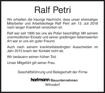 Traueranzeige von Ralf Petri von Siegener Zeitung