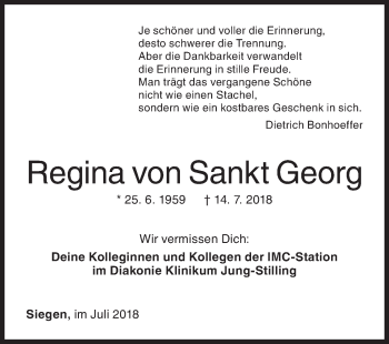 Traueranzeige von Regina von Sankt Georg von Siegener Zeitung