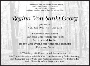 Traueranzeige von Regina von Sankt Georg von Siegener Zeitung