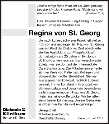 Traueranzeige von Regina von Sankt Georg von Siegener Zeitung