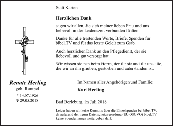 Traueranzeige von Renate Herling von Siegener Zeitung