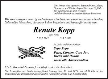 Traueranzeige von Renate Kopp von Siegener Zeitung