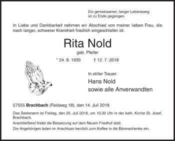 Traueranzeige von Rita Nold von Siegener Zeitung
