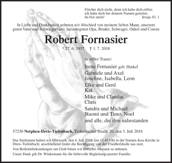 Traueranzeige von Robert Fornasier von Siegener Zeitung