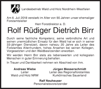 Traueranzeige von Rolf Rüdiger Dietrich Birr von Siegener Zeitung