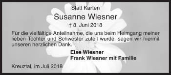 Traueranzeige von Susanne Wiesner von Siegener Zeitung