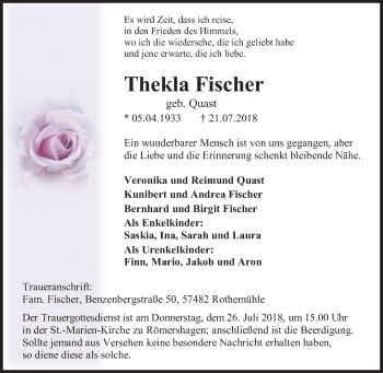 Traueranzeige von Thekla Fischer von Siegener Zeitung