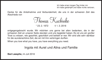 Traueranzeige von Thomas Kuchinke von Siegener Zeitung