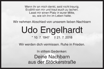 Traueranzeige von Udo Engelhardt von Siegener Zeitung
