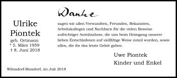 Traueranzeige von Ulrike Piontek von Siegener Zeitung