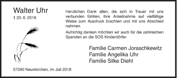 Traueranzeige von Walter Uhr von Siegener Zeitung