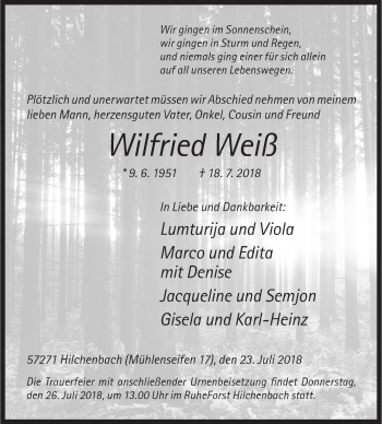Traueranzeige von Wilfried Weiß von Siegener Zeitung