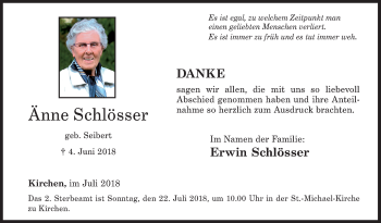 Traueranzeige von Änne Schlosser von Siegener Zeitung