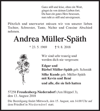 Traueranzeige von Andrea Müller-Späth von Siegener Zeitung