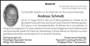 Traueranzeige von Andreas Schmidt von Siegener Zeitung