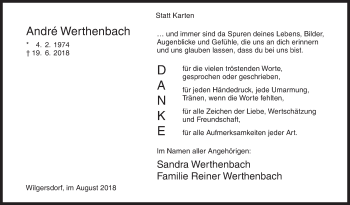 Traueranzeige von André Werthenbach von Siegener Zeitung