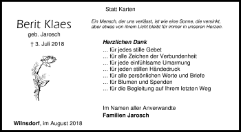 Traueranzeige von Berit Klaes von Siegener Zeitung