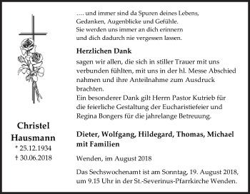 Traueranzeige von Christel Hausmann von Siegener Zeitung