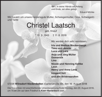 Traueranzeige von Christel Laatsch von Siegener Zeitung