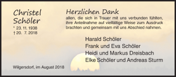 Traueranzeige von Christel Schöler von Siegener Zeitung