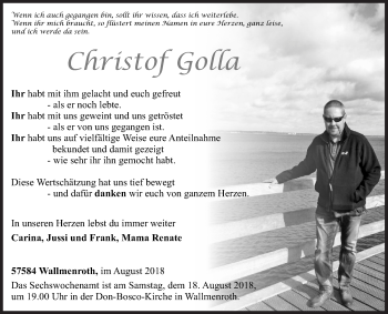 Traueranzeige von Christof Golla von Siegener Zeitung