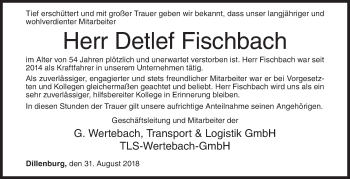 Traueranzeige von Detlef Fischbach von Siegener Zeitung