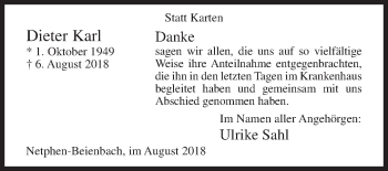 Traueranzeige von Dieter Karl von Siegener Zeitung