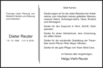 Traueranzeige von Dieter Reuter von Siegener Zeitung