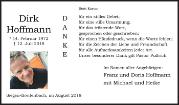 Traueranzeige von Dirk Hoffmann von Siegener Zeitung