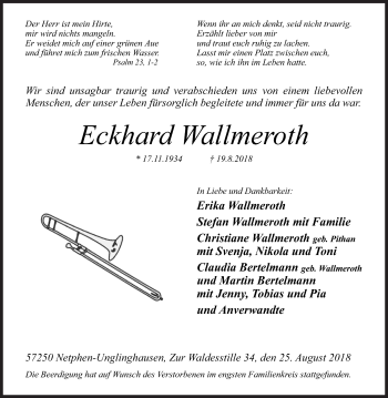 Traueranzeige von Eckhard Wallmeroth von Siegener Zeitung