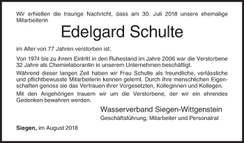 Traueranzeige von Edelgard Schulte von Siegener Zeitung