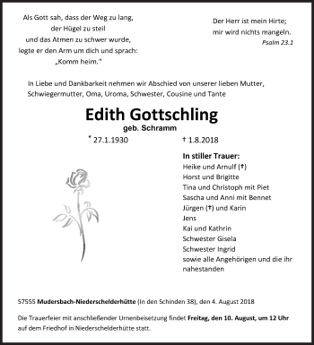 Traueranzeige von Edith Gottschling von Siegener Zeitung