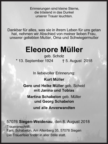Traueranzeige von Eleonore Müller von Siegener Zeitung