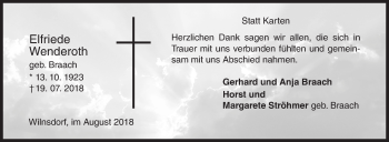 Traueranzeige von Elfriede Wenderoth von Siegener Zeitung