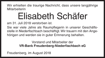 Traueranzeige von Elisabeth Schäfer von Siegener Zeitung