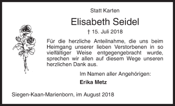 Traueranzeige von Elisabeth Seidel von Siegener Zeitung