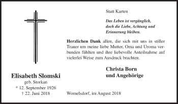Traueranzeige von Elisabeth Slomski von Siegener Zeitung