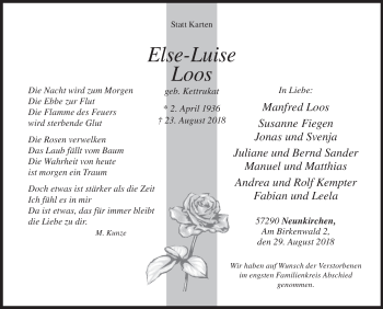 Traueranzeige von Else-Luise Loos von Siegener Zeitung