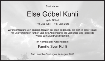 Traueranzeige von Else Göbel Kuhli von Siegener Zeitung