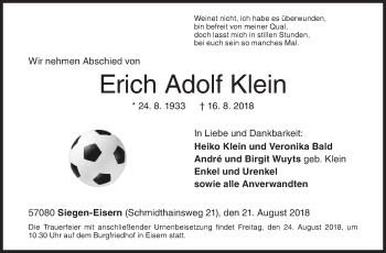 Traueranzeige von Erich Adolf Klein von Siegener Zeitung