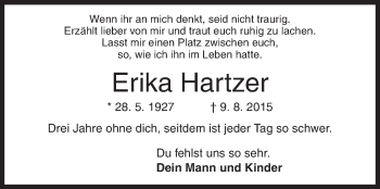 Traueranzeige von Erika Hartzer von Siegener Zeitung