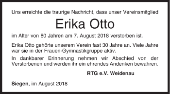 Traueranzeige von Erika Otto von Siegener Zeitung