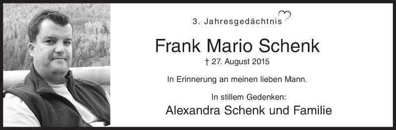  Traueranzeige für Frank Mario Schenk vom 27.08.2018 aus Siegener Zeitung