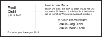 Traueranzeige von Fredi Diehl von Siegener Zeitung