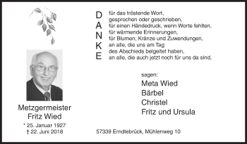 Traueranzeige von Fritz Wied von Siegener Zeitung