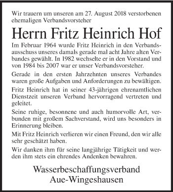 Traueranzeige von Fritz Heinrich Hof von Siegener Zeitung